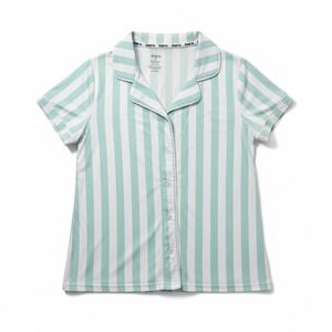 Born Pajama Top Medium Mint Green White Stripe Button Front Sleep Shirt